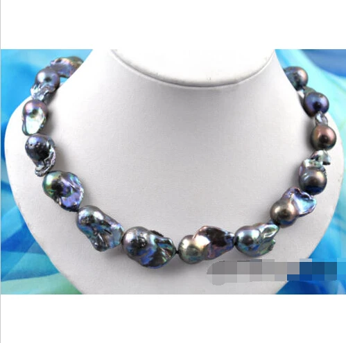 

Rare 18inch 27mm baroque black keshi reborn pearl necklace Noble style Natural Fine jewerly