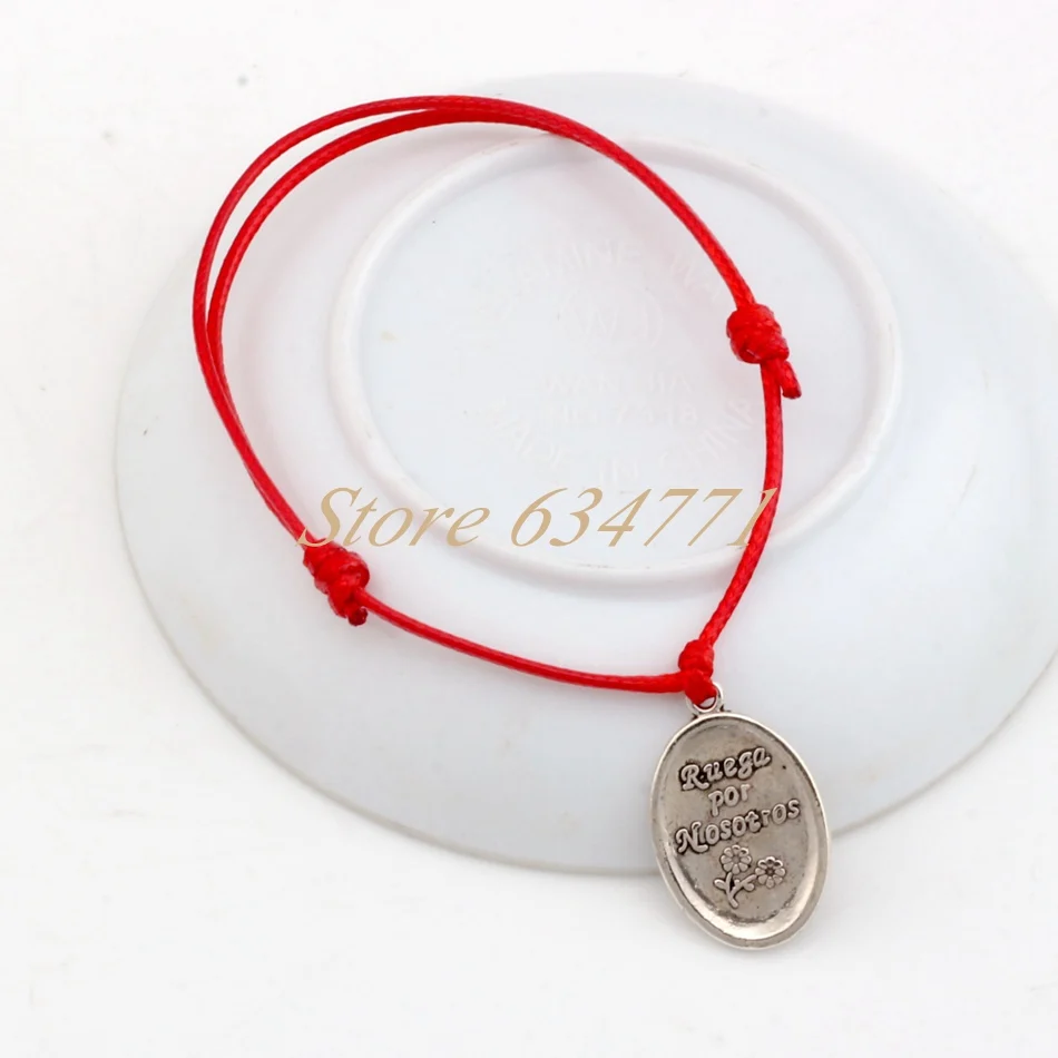2Pcs Adjustable Bracelets Red Waxes Rope  Alloy San Judas Charm For Christmas Gift B-31