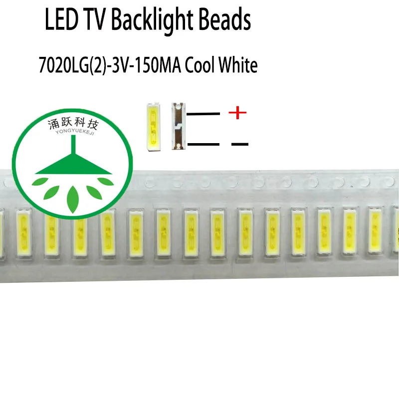 

100Pcs/lot new 7020 3v 150ma lamp beads cool white for repair led lcd tv backlight light bar chip hot