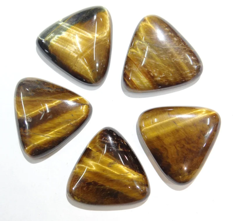 30pcs Natural Tiger Eye Stone Gold Colour Sand Quartz Crystal Agates Cabochon 25mm Triangle Shape No Hole for DIY Jewelry Making