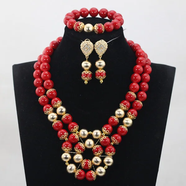 

16 Colors Lovely Red African Beads Jewelry Sets 14MM Coral Beaded Nigerian Wedding Jewelry Set Free Shipping ABH252