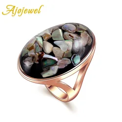 Ajojewel Unisex Big Oval Sea Shell Rings For Men Women Rose Golden Ring Size 7 8 9 10 11 12