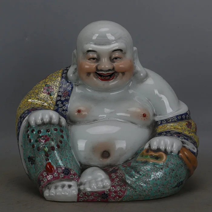 Antique QingDynasty porcelain statue,bag Lohan Maitreya sculpture,painted crafts,Decoration,Collection&Adornment,Free shipping