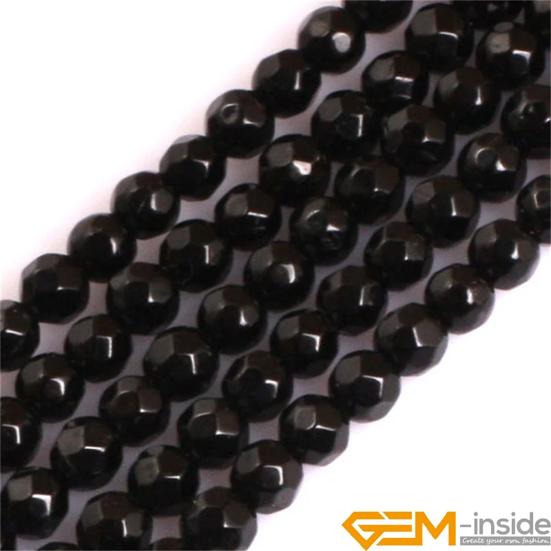 Natural Stone AAA Grade Faceted Black Tourmaline Round Beads For Jewelry Making 15 inch Semi-Precious Stone DIY Jewelry Bead