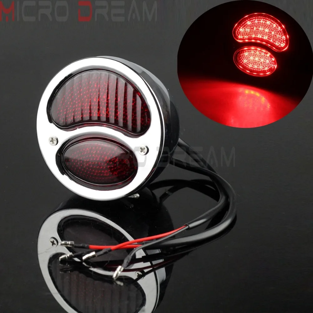 Motorcycle 12v Retro Taillight For Harley Chopper Cafe Racer Scrambler Custom Rear Tail Lamp w/ Stop Brake Light Chrome