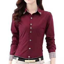 Camisa de escritório xadrez feminina, blusa básica feminina, blusa OL, primavera, outono, 2022