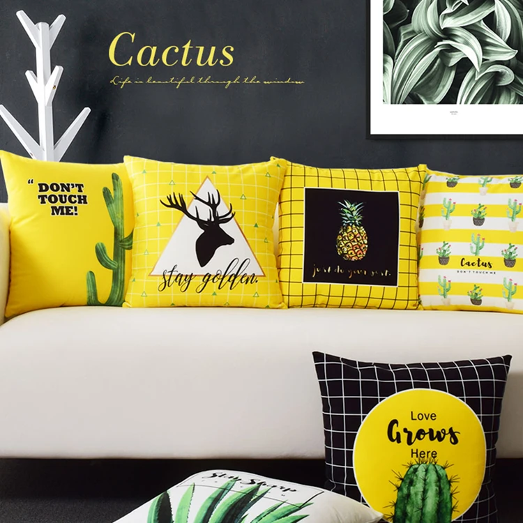 Modern Nordic Cactus Pineapple Throw Pillow Garden Plants Cactus Quote Cushion Cover Velvet Decorative Coush Pillows Sham Decor