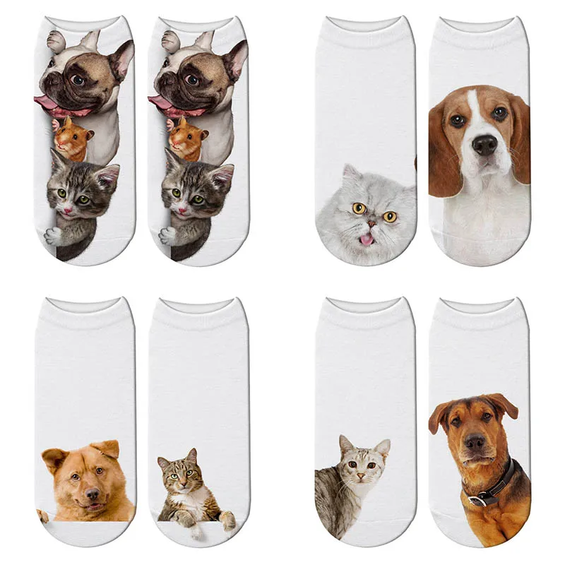 New 3D Printed Women Cotton Short Socks Funny Cute Kawaii Cat Dog Pattern Sports Cycling Fashion Casual Low Ankle Crew Socks