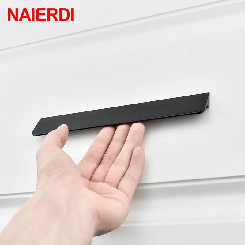 NAIERDI Aluminum Alloy Kitchen Cabinet Handles Black Silver Gold Hidden Cupboard Pulls Drawer Knobs Door Furniture Handle