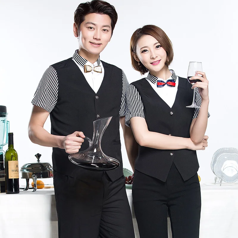 Restaurant Bar Work Uniform 2024 Summer Short Sleeve KTV Waiter Work Tie Shirt Super Market Staffs Uniforms Cashier Work Clothes