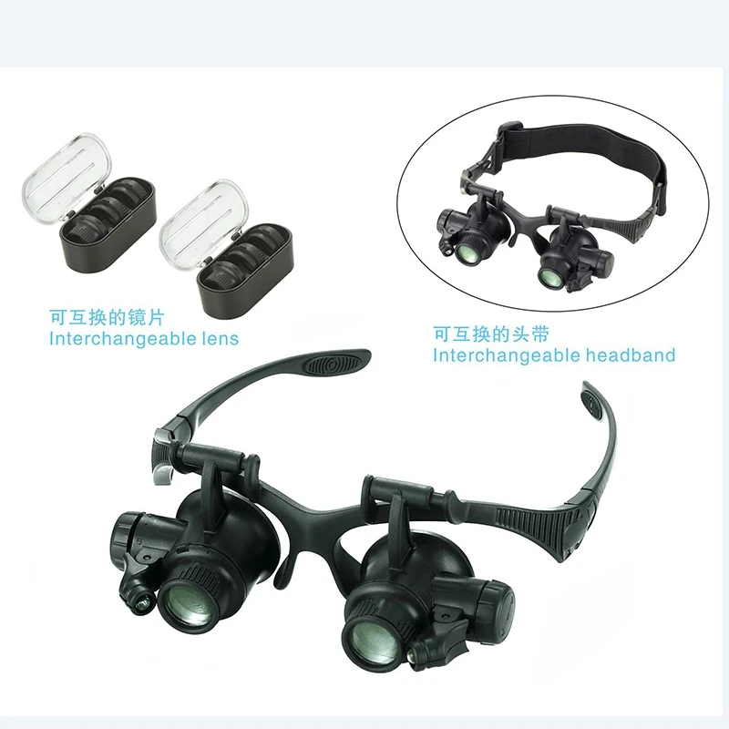 10X 15X 20X 25X Adjust Lens Watch Repair Magnifier 2 LED Eye Loupes Jewelry Watch Repair Tools Magnifying Glasses With Box