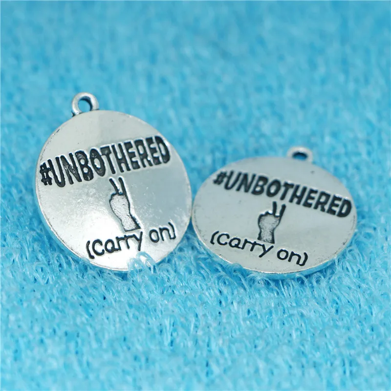 High Quality 10 Pieces/Lot Diameter 22mm tibetan Silver Plated letter printed carry on Charms Pendants