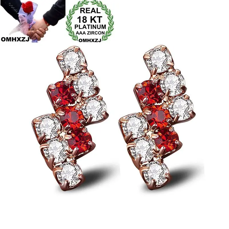 OMHXZJ Wholesale Personality Fashion OL Woman Girl Wedding Mixed Color Geometric Zircon 18KT Light Gold Hoop Earrings YE423