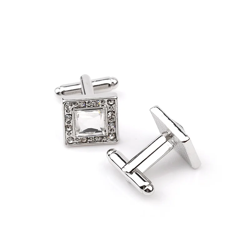 3 Color Elegant Men Cufflinks High Quality Classic Luxury Rhinestone Crystal Square Cufflink Male French Shirt Cuff Button