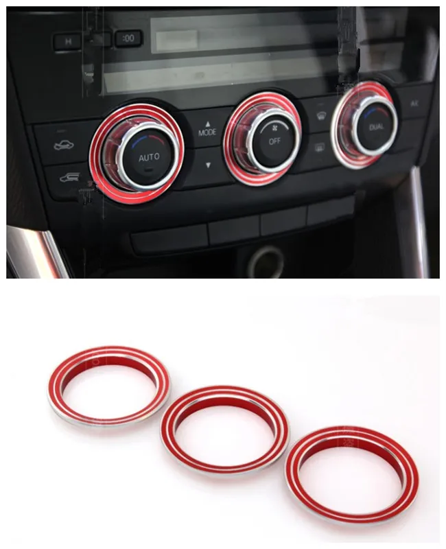 3pcs/set RED Alloy Air Conditioning Control Knob Circle Trims For MAZDA CX-5 2012-2014 Car-styling