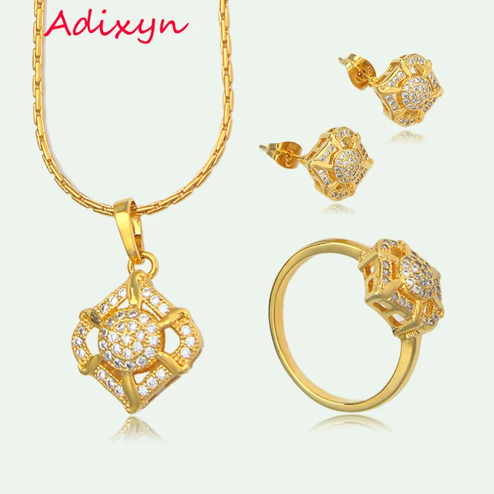 

Adixyn African Necklace/Earrings/Pendant/Ring Set Gold Color Cubic Zirxonia Jewelry Sets For Women Wedding Gifts