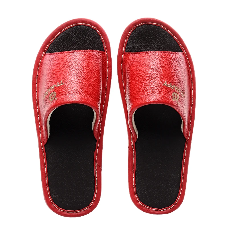 Leather home summer slippers indoor couple home wood floor men and women leather home non-slip summer sandals and slippers