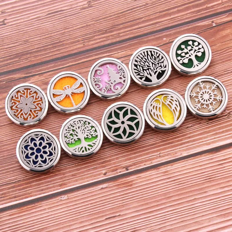 Aromatherapy stainless steel Tree of life Perfume Aroma Diffuser Locket Essential Oil Diffuser Brooches with 1pcs Pad