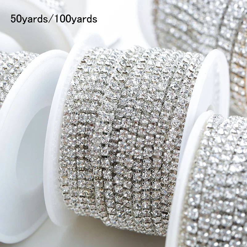 Wholesale! Clear Crystal SS6-SS16 Silver Base Cup Rhinestone Chain Apparel Sewing Style diy Beauty Crystal Accessories