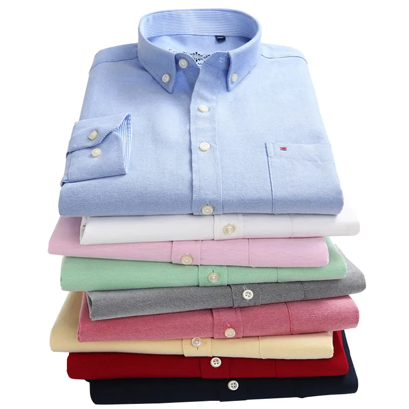 เสื้อแขนยาวสีฟ้า Oxford เสื้อกระเป๋าหน้าอกซ้ายผ้าฝ้ายชายแบบสบายๆปุ่มลงเสื้อ 5XL 6XL ขนาดใหญ่