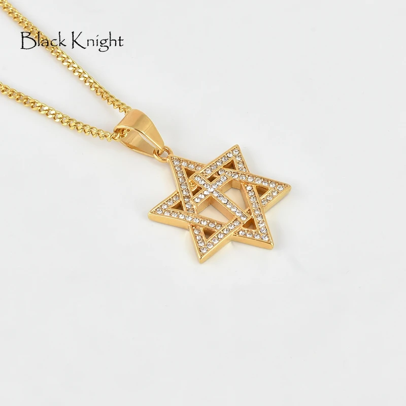 Black Knight Gold Color stainless steel Hollow out Star of David Cross pendant necklace Bling Bling David Star necklace BLKN0742