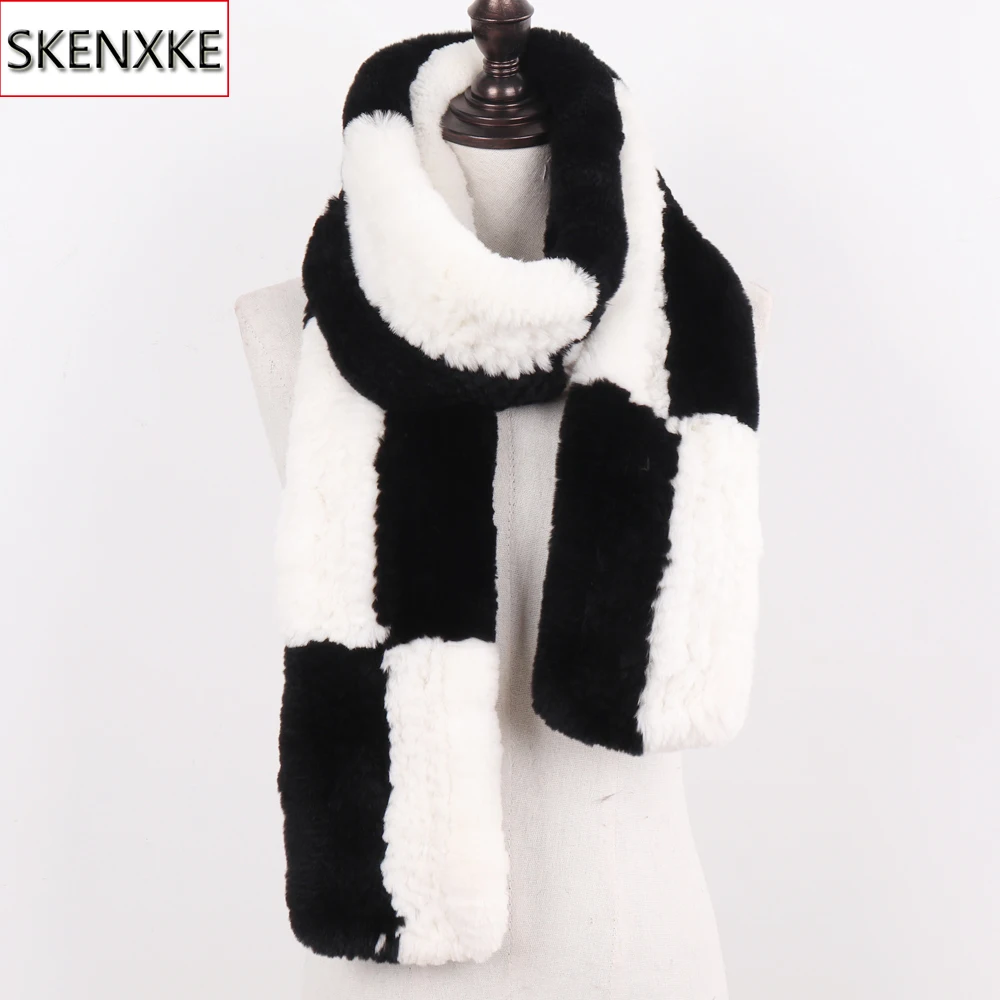 

New Winter Real Knitted Rex Rabbit Fur Scarf Fashion Luxury Women Genuine Fur Scarves Russian Lady 100% Natural Fur Neckerchief