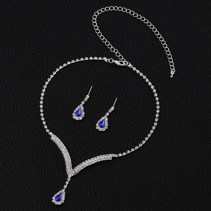 TREAZY Royal Blue Crystal Bridal Jewelry Sets Silver Plated Rhinestone Necklace Earrings Set for Women Prom Wedding Jewelry Sets