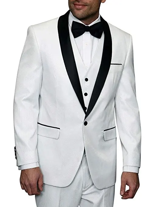 

Custom Made Groomsmen White Groom Tuxedos Shawl Black Lapel Men Suits Wedding Best Man Blazer ( Jacket+Pants+Vest +Tie) C320