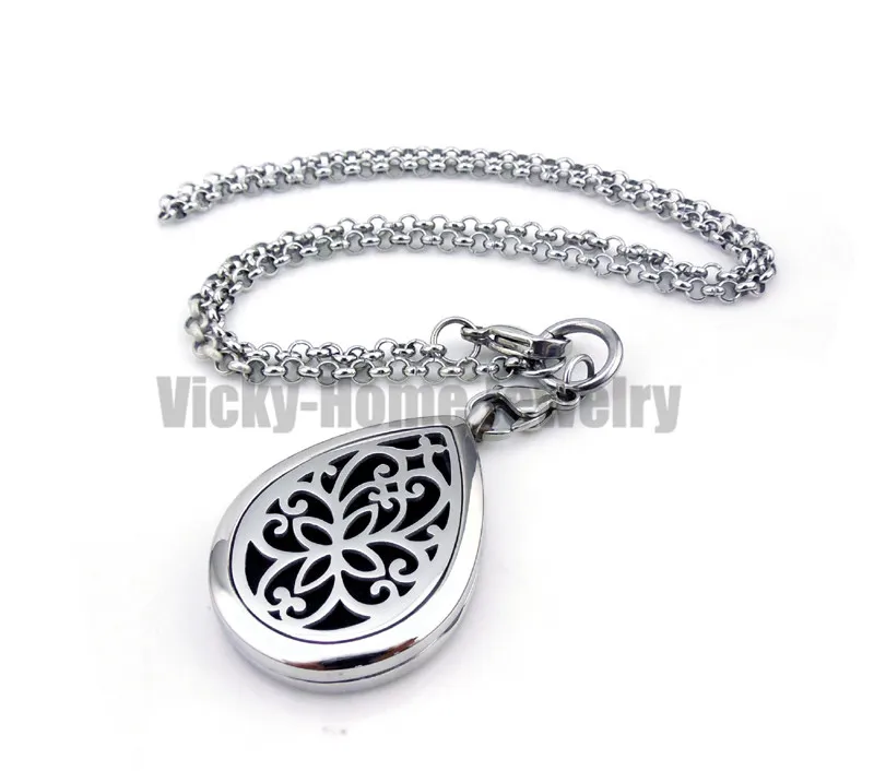 Flower Design Aromatherapy Essential Oils Diffuser Locket Necklace in 316L Stainless Steel