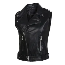 Chalecos de cuero de PU para mujer, chaleco de motocicleta con patrones de cinturón, prendas de vestir exteriores delgadas, chaqueta de invierno, a la moda, en Stock