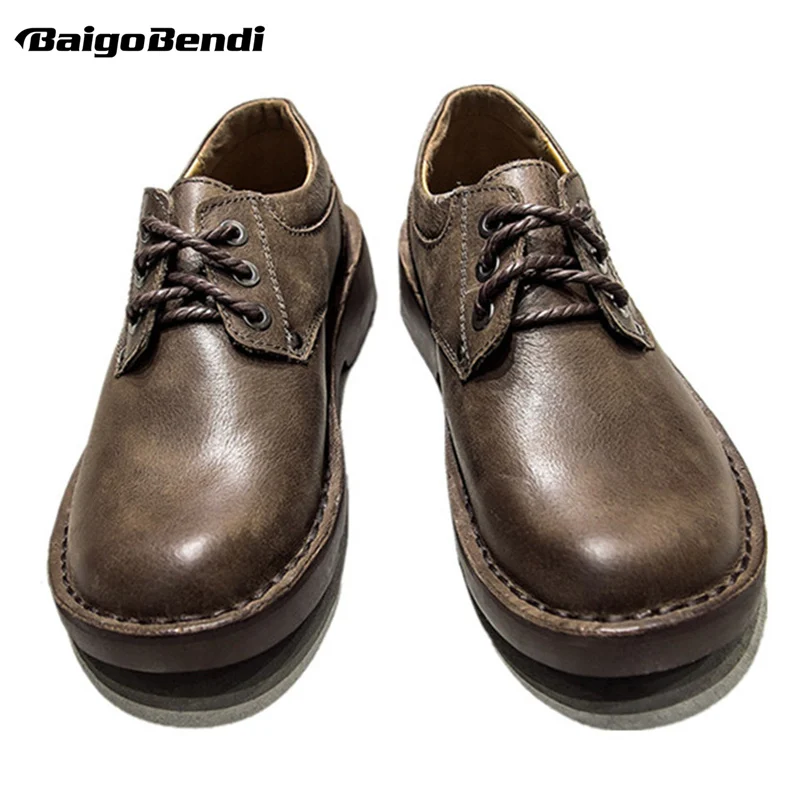 Hot ! British Style Retro Men Casual Work Shoes Lace Up Full Grain Leather Oxfords Male Outdoor Round Toe Footwear