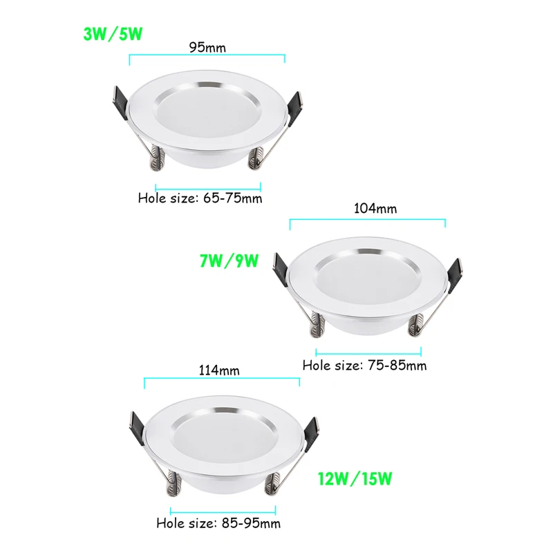 LED typu Downlight 3W 5W 7W 9W 12W 15W okrągłe wpuszczone lampy 220V 230V 240V 110V Led żarówka sypialnia kuchnia kryty oświetlenie punktowe LED