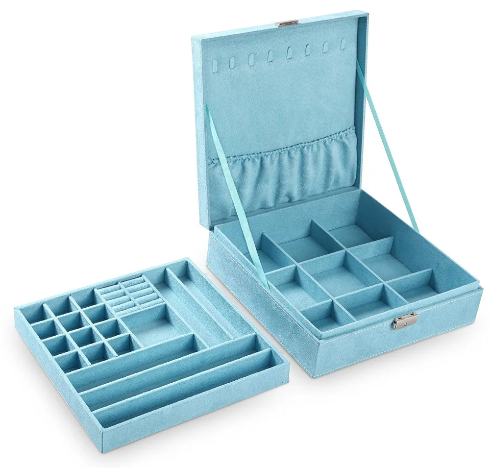 Large Best Selling Fashion Flannel Square Jewelry Box Simple layout 2 Layers Makeup Organizer choker Ring necklace Storage Box