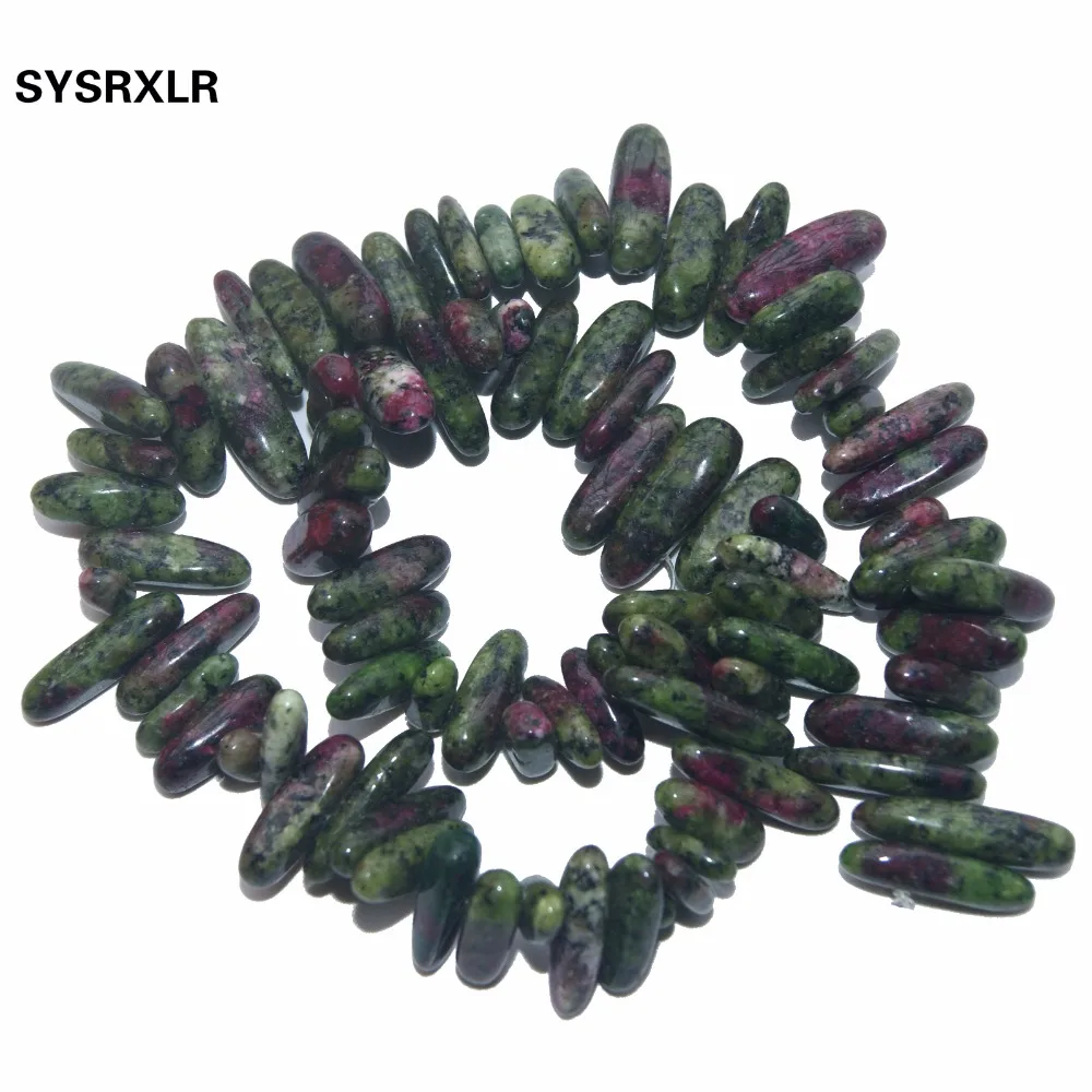 

Free Shipping 12-18 MM Stick Shape Natural Epidote Green Red Stone Beads For Jewelry Making DIY Necklace Material Strand 15''