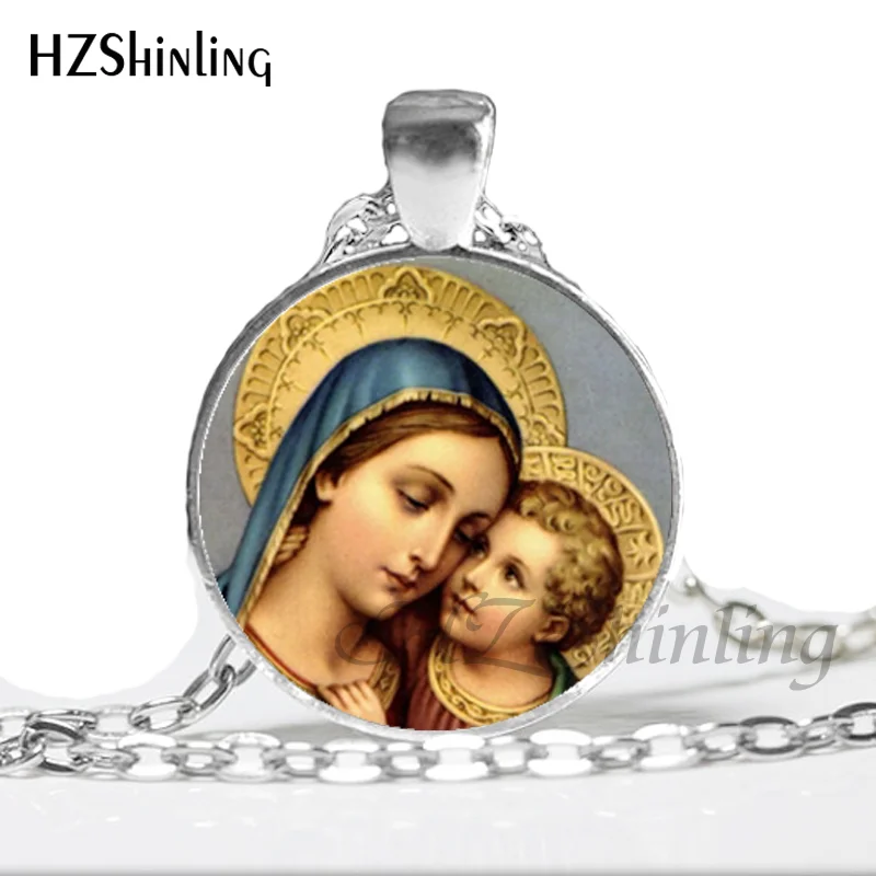 NS-00618 New Fashion Mary Mother of Baby Necklace Blessed Virgin Pendant Jewelry Glass Dome Necklace Vintage HZ1