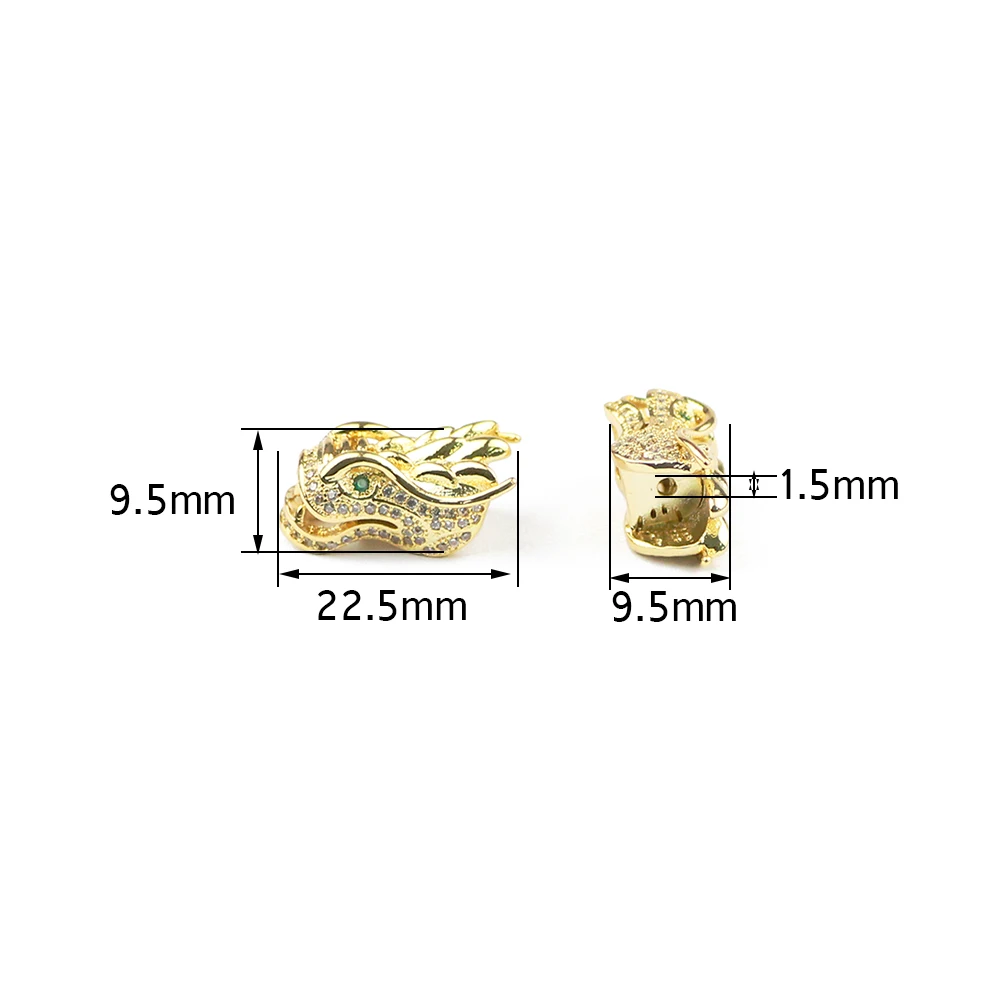 BTFBES Chinese dragon 2pcs Gold Color plated Pendants Copper Bead White Zircon copper product Loose bead Jewelry DIY Bracelet