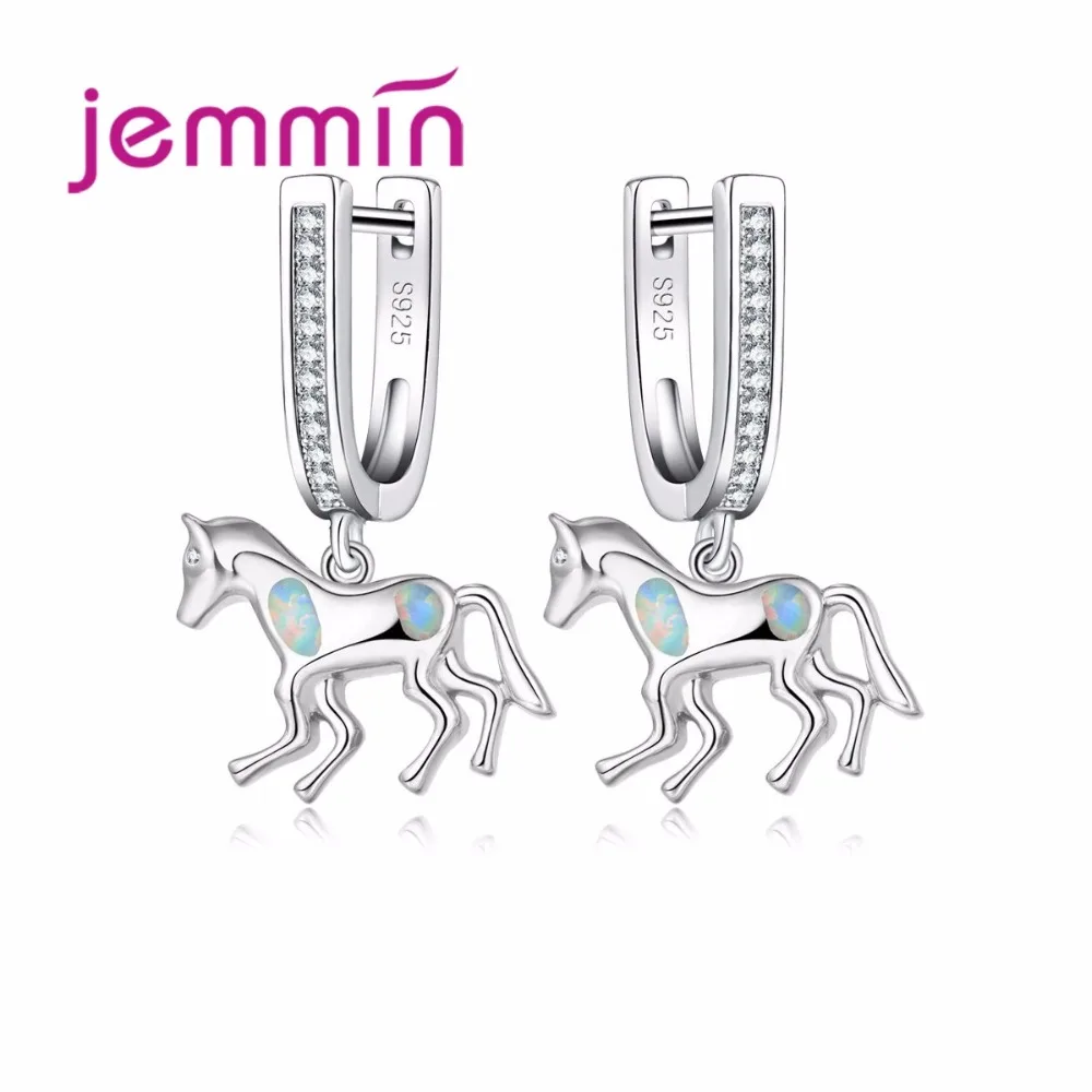 925 Sterling Silver Brand Opal Earrings Running Horse Crystal Eardrop for Women Girls Birthday Lovely Gift Hot Sale