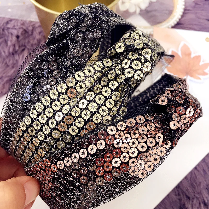 

Fashion Elegant lady Lace Sequins hair hoop Hair Accessories Women Girls Handmade Hair Band Hairbands headwear retro Bowknot