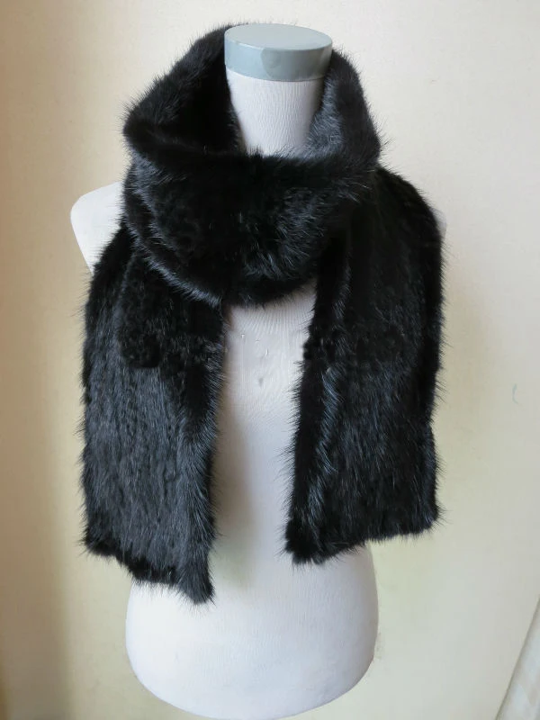 Man's Winter Real Mink Fur Knitted long Scarf Mens Warm Soft Shawl Male Black