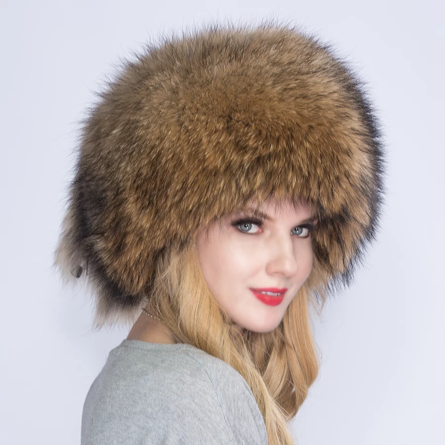 WNAORBM Autumn and winter female Russian raccoon dog royal fur cap fox fur cap dome Mongolian hat  fur hat