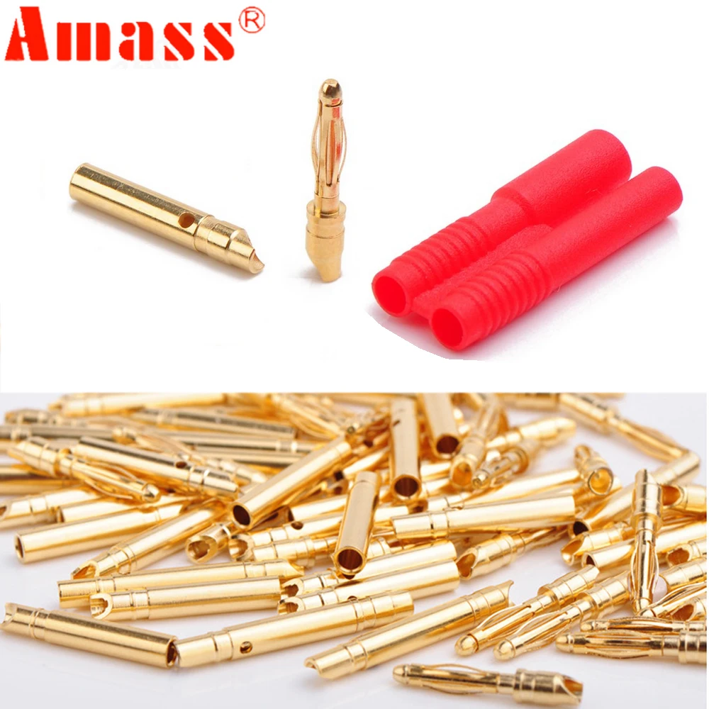 100pair Amass 2.0mm Banana plug With Belt Sheath for Rc Motor Rc Esc RC Lipo Battery