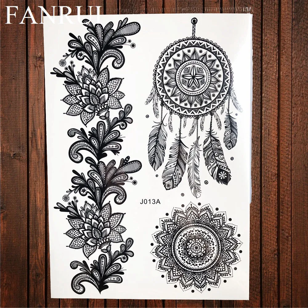 Black Lace Bracelet Henna Flower Temporary Tattoo Stickers Girl Body Arm Party Waterproof Tattoo Women Neck Sexy Fake Tatoo Hand