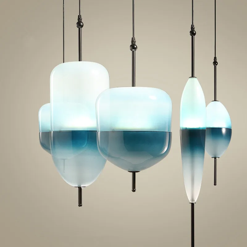 Lampe suspendue en verre bleu, design nordique moderne, luminaire décoratif, idéal pour un Loft, une cuisine, une salle à manger ou une chambre à coucher, pendentif Led