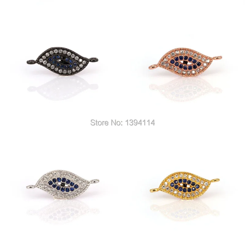 24*10*3mm Micro Pave Clear&Blue CZ Evil Eye Connector For Women As DIY Bracelets Accessory