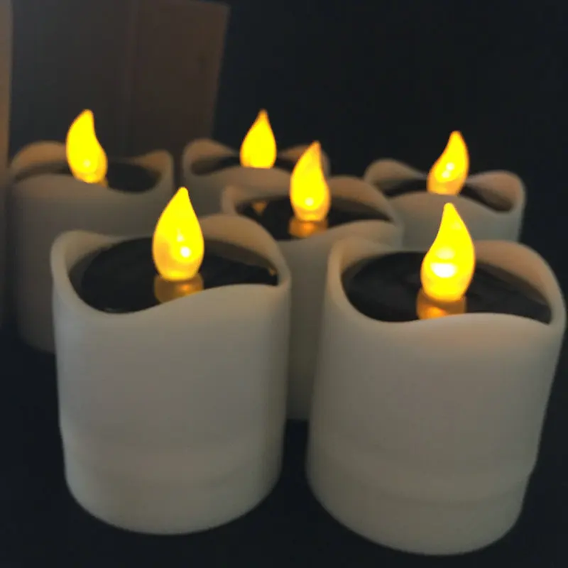 

12pcs Solar Powerd energy Flickering LED Flameless Candle lamp nightlight Home Bar Wedding Valentine party decor 7.5CM(H)-Yellow