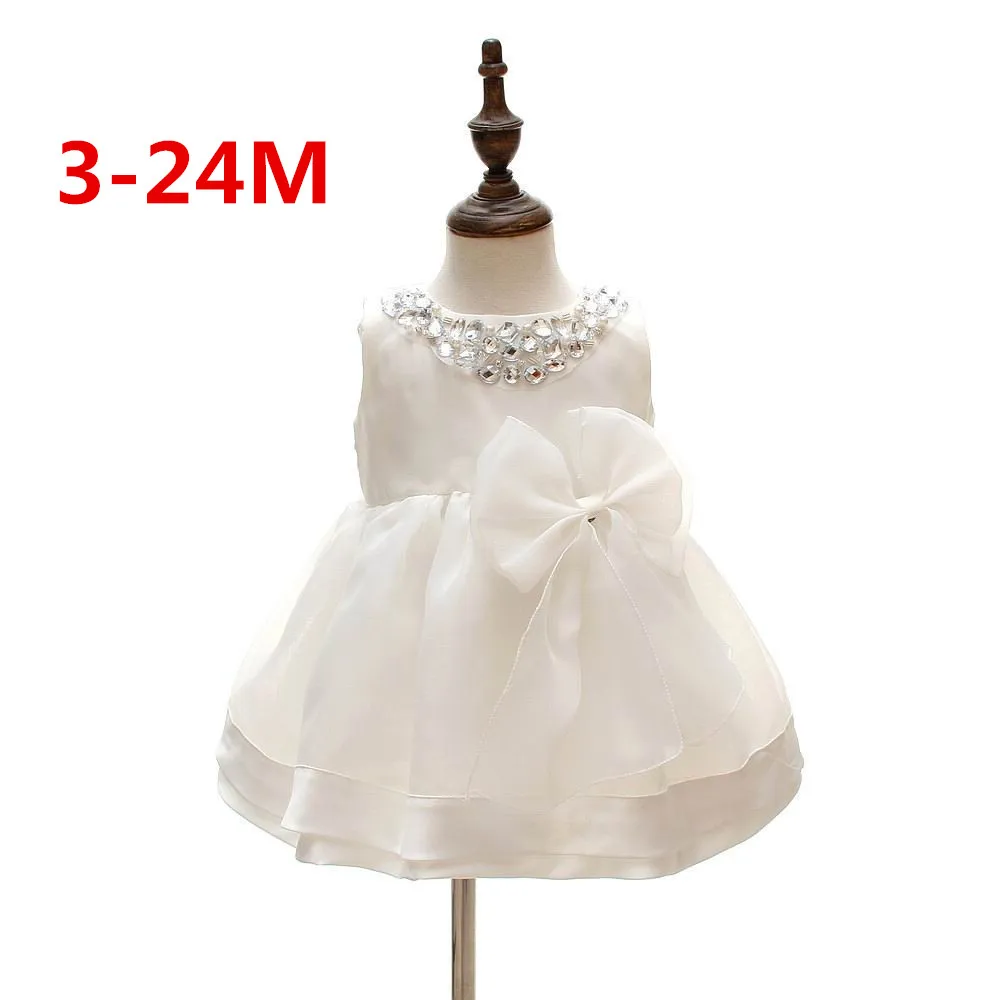 

2016 White Baby Girl Wedding Dresses Bow 1 year Birthday Dress Puffy Party Sundress Baby Baptism Clothing 0-2T