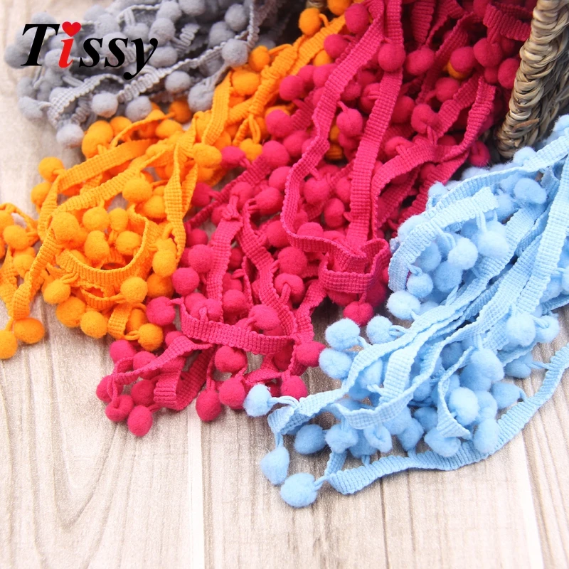 Hot Sale 20Yards/Lot 10MM Pom Pom Trim Ball Fringe Ribbon DIY Sewing Accessory Lace 17 Colors  For Home Party Decoration