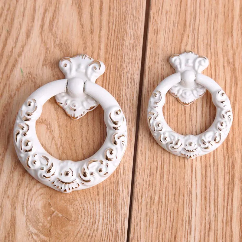 european fashion ivory white drop ring furniture handle white gold drawer cabinet dresser cupboard door ring knob pull handle