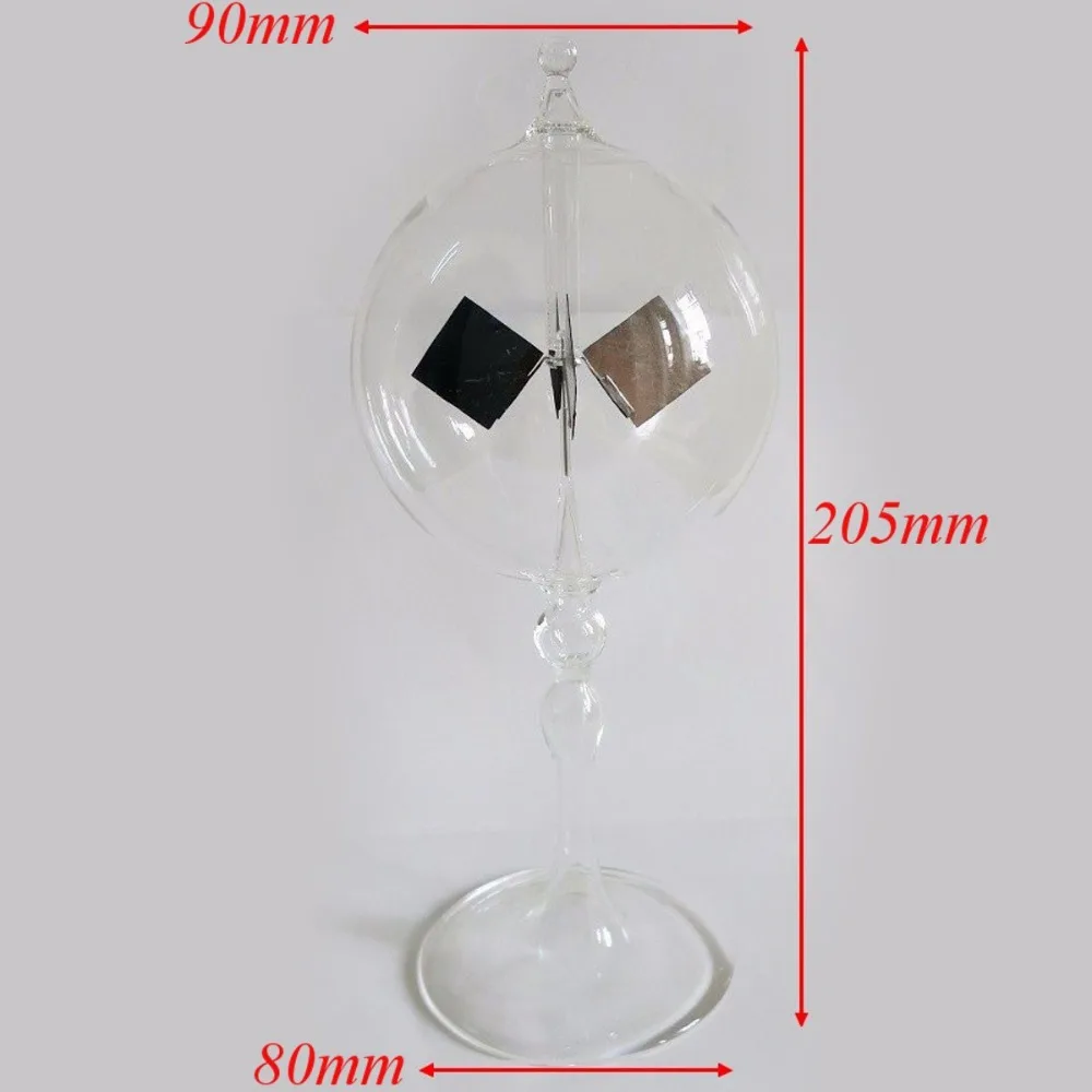 20.5cm 4 Blades Rotating Glass Windmill Solar Powered Crookes Radiometer Light Mill/Educational Teaching Study Tool/Office Home