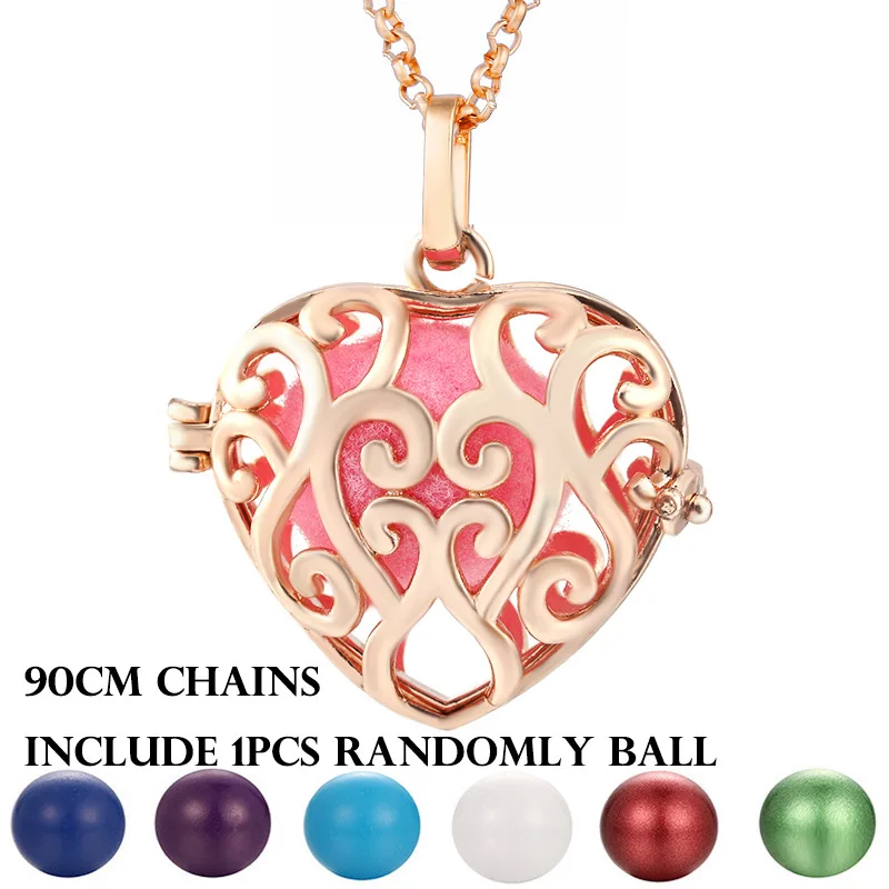 Mexican Style Aromatherapy Cage Heart Necklace Hollow Locket Vintage Jewelry Music Ball Pregnancy Pendant Summer Fashion Jewelry